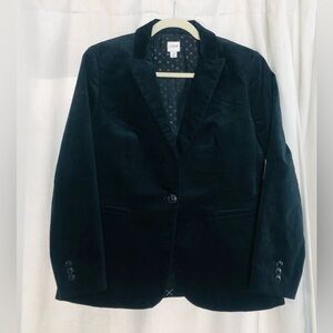 J.Crew Black Velvet Blazer Lined One Button Jacket Preppy Career 12P Petite